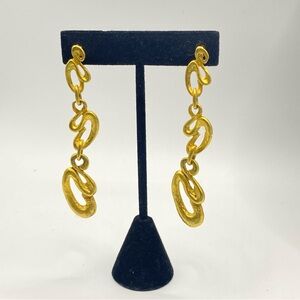 Chunky Matte Gold Tone Abstract Long Pierced Earrings